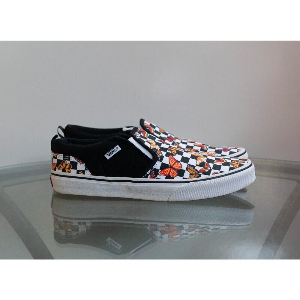 Vans Asher Butterfly Checker Multi Canvas Slip On Skate Shoes Size Missy 6